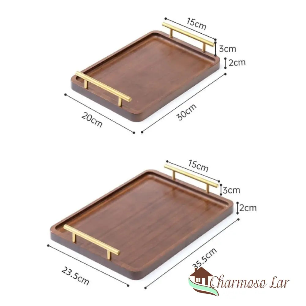 Bandeja Decorativa De Madeira Retangular Com Alça Polihousi