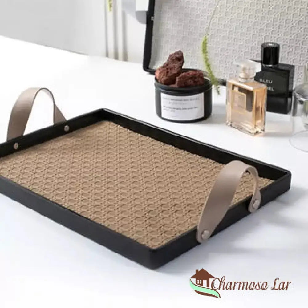 Bandeja Decorativa Retangular Banheiro/Sala Com Alça Charmosolar Marrom (30Cm X 22Cm)