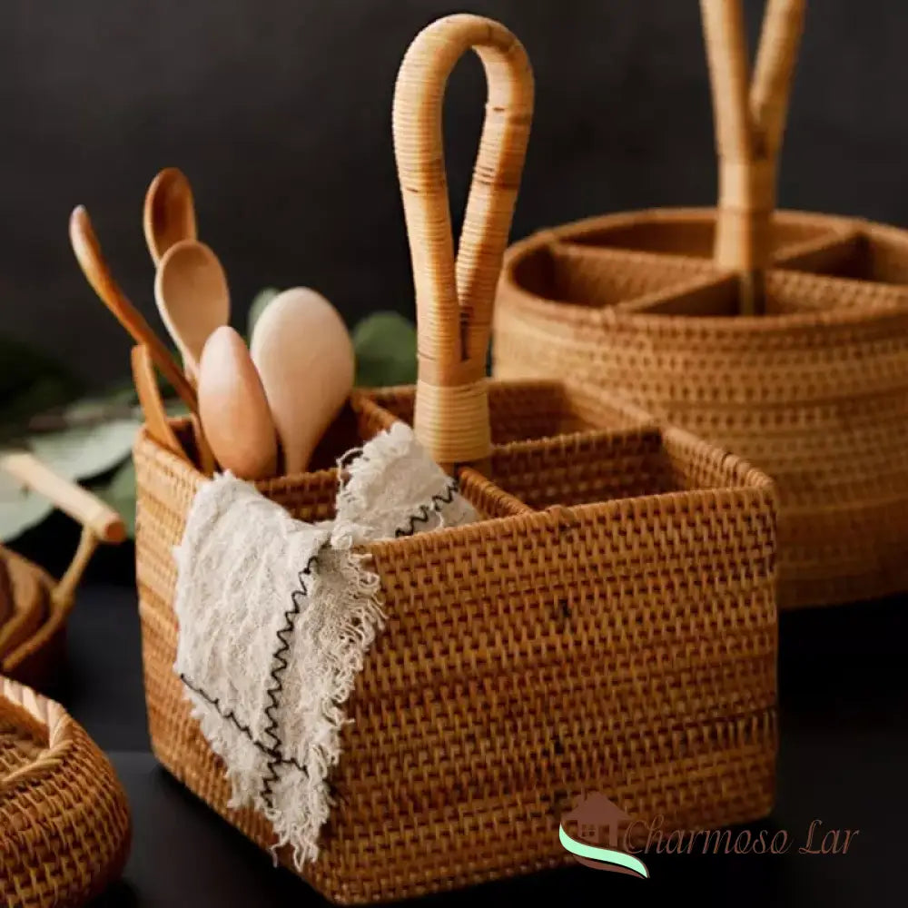 Cesta De Armazenamento Vime Em Rattan Feita A Mão Polihousi