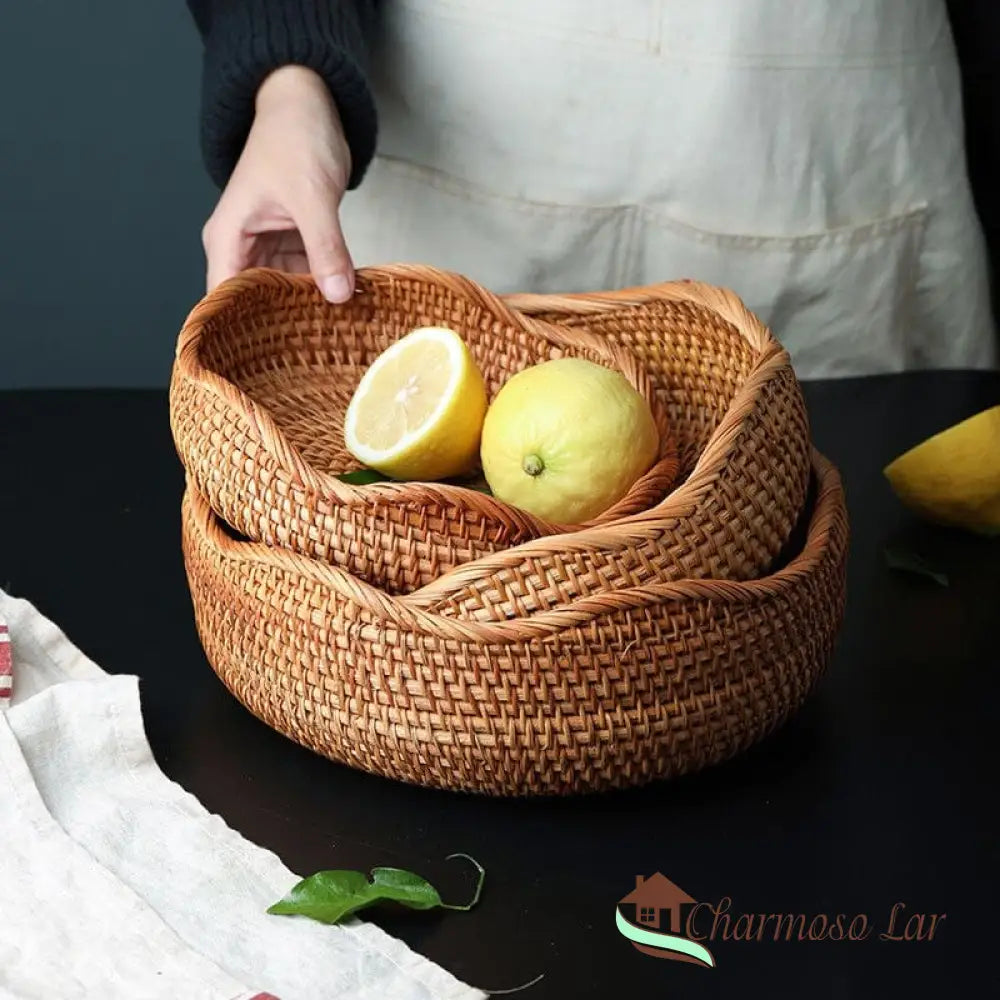 Cesta De Vime Em Rattan Feita A Mão Charmosolar