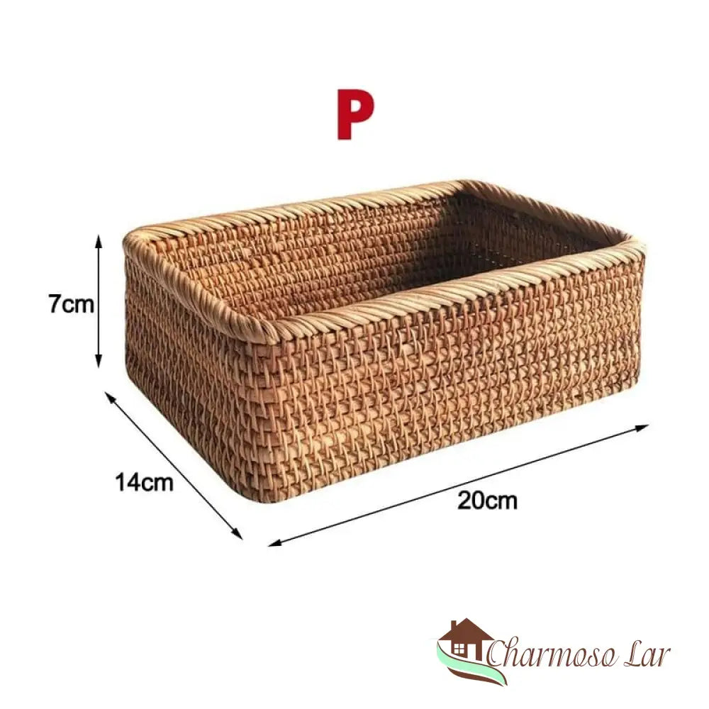 Cesto De Palha Rattan Feito A Mão Charmosolar P = 20Cm X 14Cm 7Cm