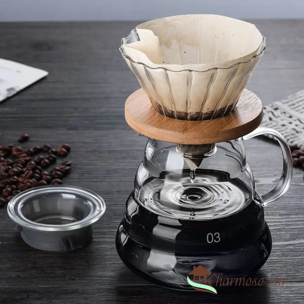 Coador De Café Tipo Hario V60 Em Bule Vidro Borossilicato Charmosolar