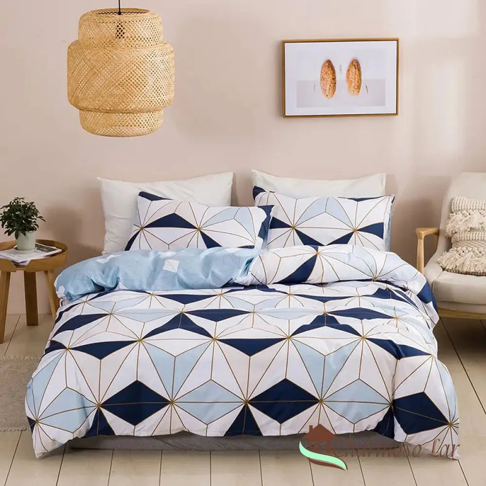 Conjunto De Cama Com Estampa Geométrica Modelo 1 / Casal (180x220cm) jogo de cama 2