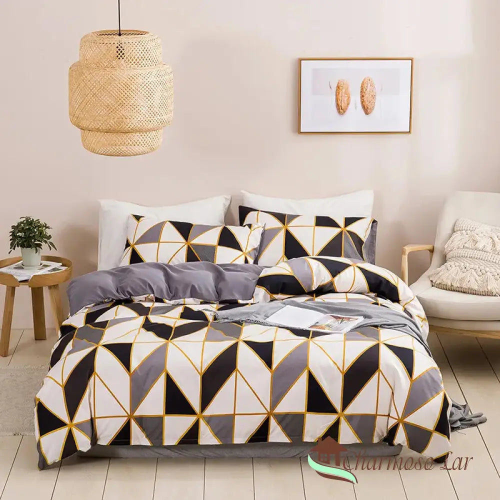 Conjunto De Cama Com Estampa Geométrica Modelo 3 / Casal (180x220cm) jogo de cama 2