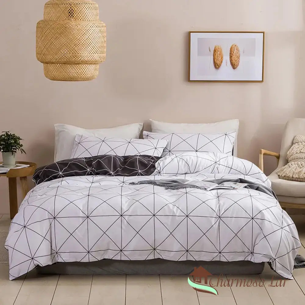 Conjunto De Cama Com Estampa Geométrica Modelo 4 / Casal (180x220cm) jogo de cama 2