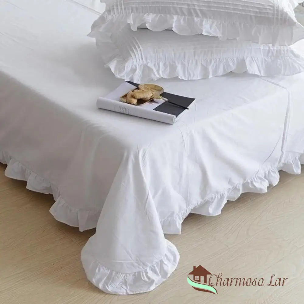 Conjunto de Lençóis de Algodão Branco com Bainha Frisada - 100% Sedoso e Confortável Roupa de Cama025