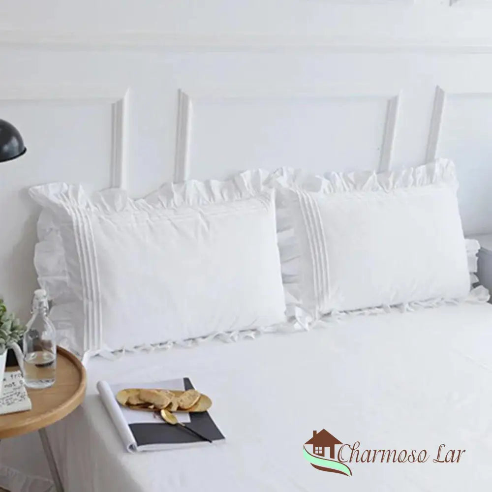 Conjunto de Lençóis de Algodão Branco com Bainha Frisada - 100% Sedoso e Confortável Queen (158x198cm) Roupa de Cama025