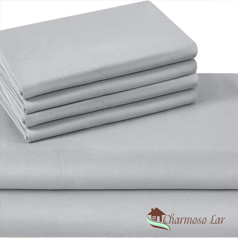 Conjunto de Lençóis de Algodão Egípcio 1000 Fios - Luxo e Conforto - Prata Roupa de Cama028