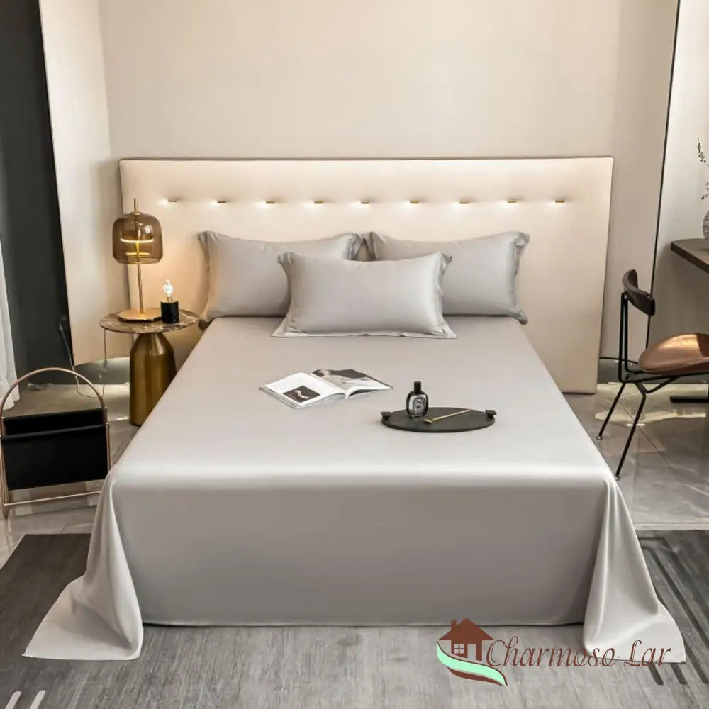 Conjunto de Lençóis de Algodão Egípcio 1000 Fios - Luxo e Conforto - Prata Viúva (120x200cm) / Prata Roupa de Cama028