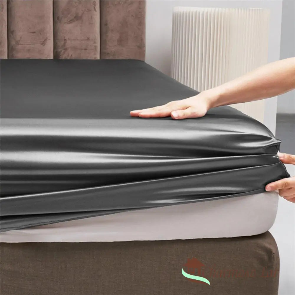 Conjunto de Lençóis de Cetim Luxuoso com Fronhas - Elegância e Conforto Realçados - Cinza Roupa de Cama037