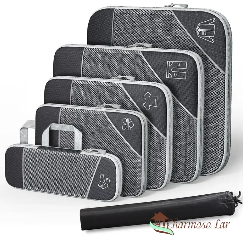 3/6Pcs Compressed Packing Cubes Travel Storage Organizer Set With Shoe Bag Mesh Visual Luggage