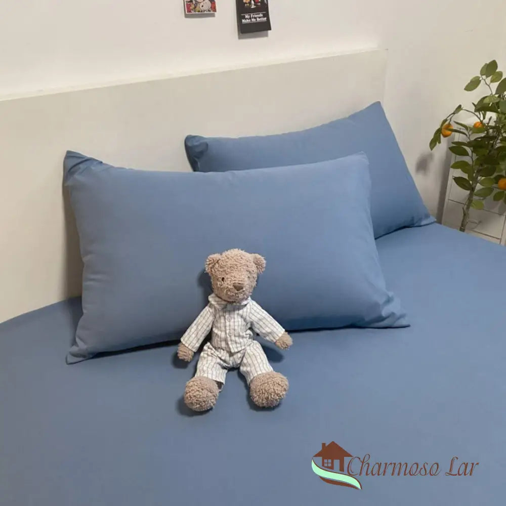 Conjunto de Roupa de Cama Nórdica em Algodão 100% - Luxo e Conforto - Azul Roupa de Cama050