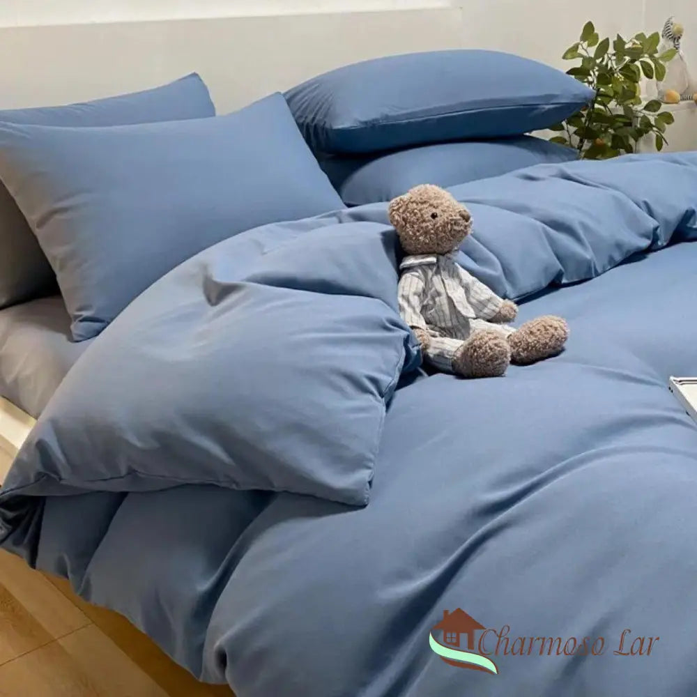 Conjunto de Roupa de Cama Nórdica em Algodão 100% - Luxo e Conforto - Azul Casal (180x220cm) / Azul Roupa de Cama050
