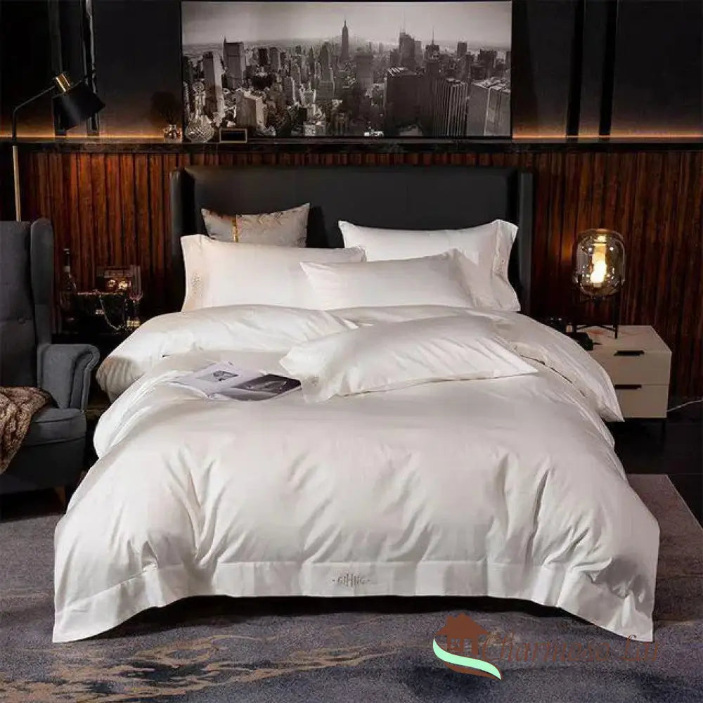 Conjunto Gihng Pure Luxury- Peças em 100% Algodão Egípcio 600 Fios Branco / Lençol Solto / Casal - 4 Peças (150x200cm)