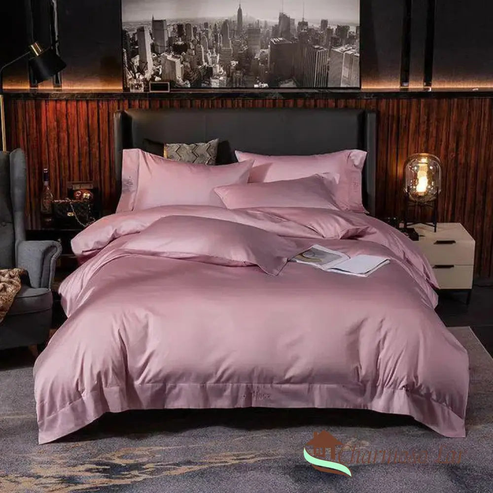 Conjunto Gihng Pure Luxury- Peças em 100% Algodão Egípcio 600 Fios Rosa / Lençol Solto / Casal - 4 Peças (150x200cm)