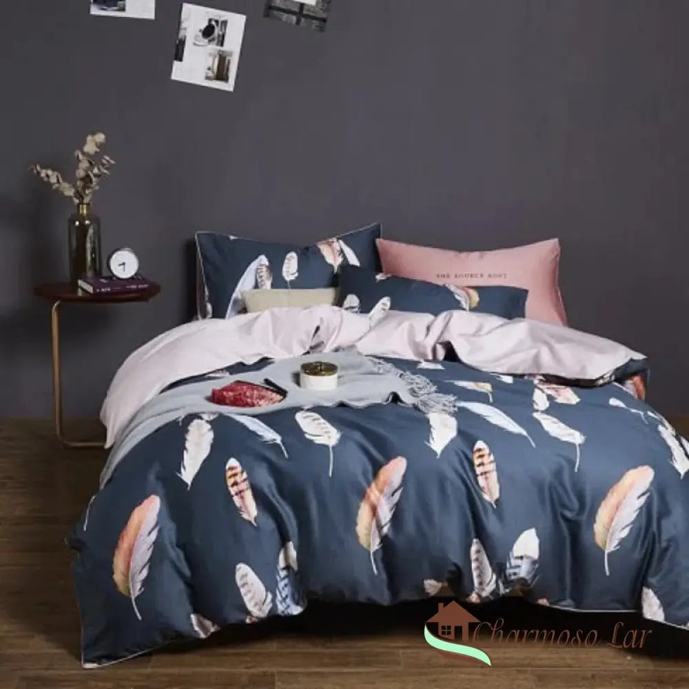 Conjunto de Roupas de Cama Algodão Egípcio Luxury Confort 4 Peças Modelo 2 / Lençol Solto / Casal (180x220cm) Roupas de