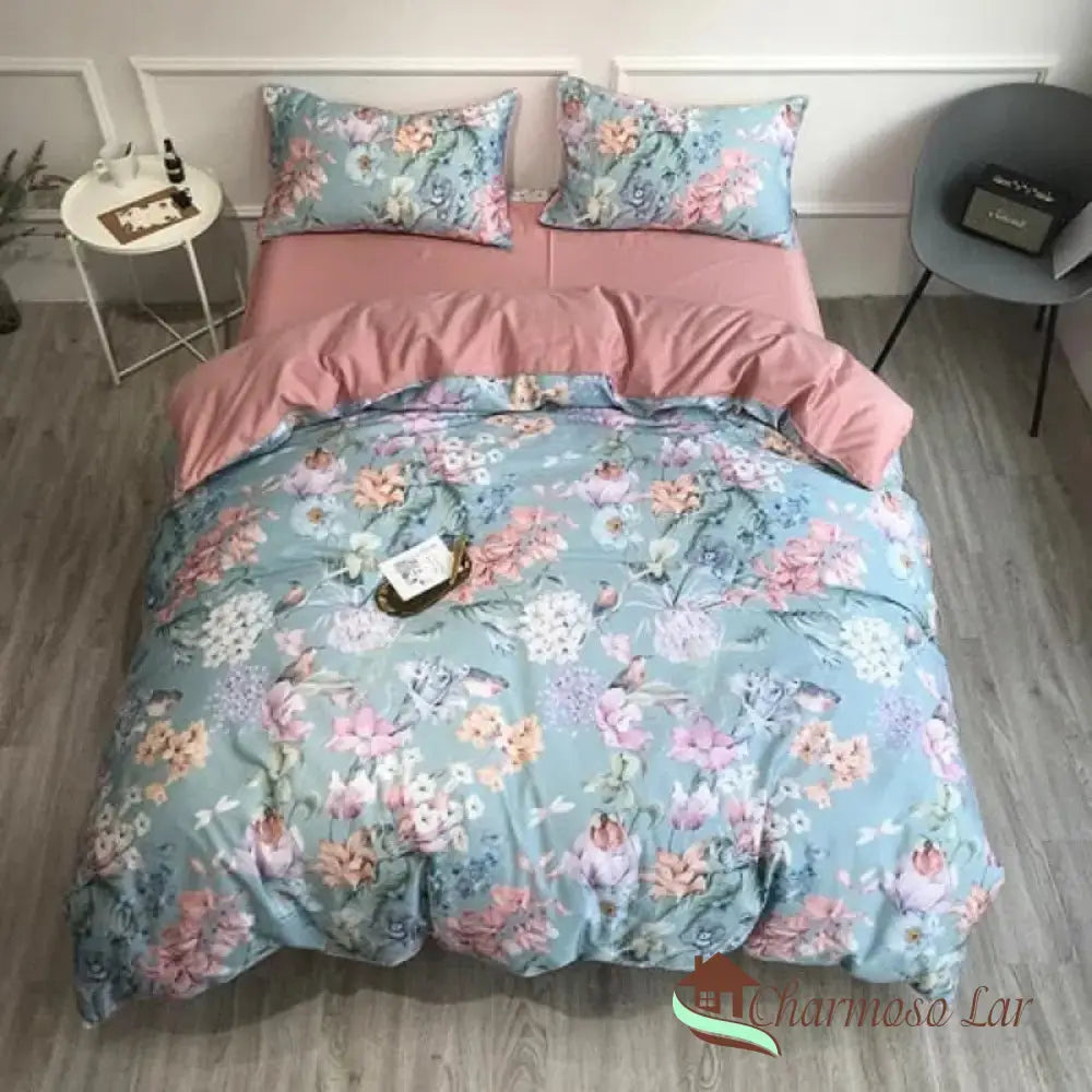 Conjunto de Roupas de Cama Algodão Egípcio Luxury Confort 4 Peças Modelo 5 / Lençol Solto / Casal (180x220cm) Roupas de