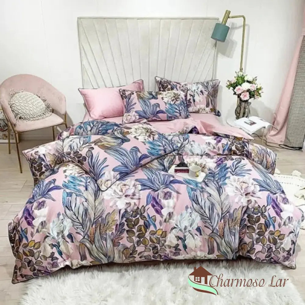 Conjunto de Roupas de Cama Algodão Egípcio Luxury Confort 4 Peças Modelo 4 / Lençol Solto / Casal (180x220cm) Roupas de