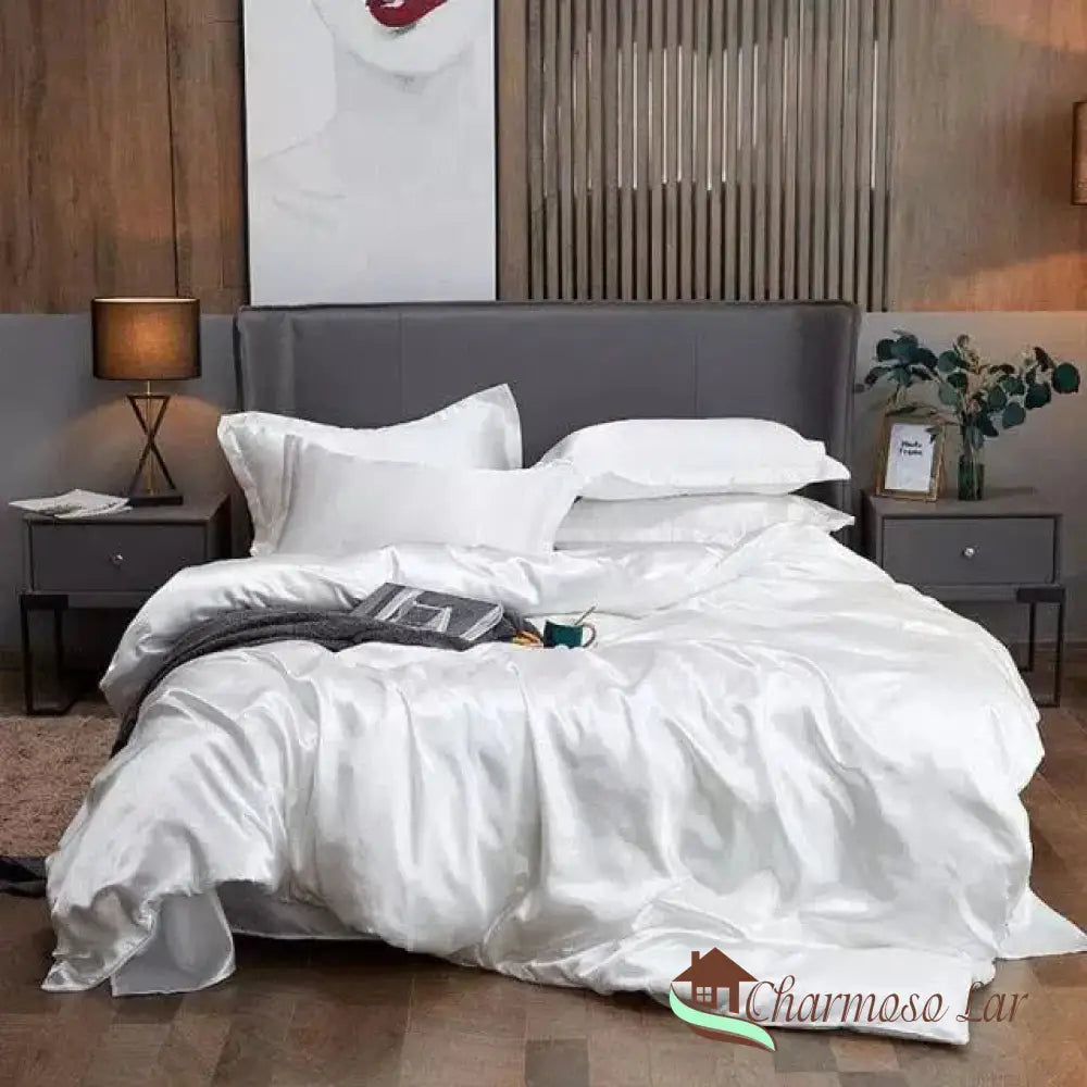 Conjunto de Roupas de Cama de Cetim Funnry 4 Peças Super Soft Branco / Solteiro (150x200cm) Roupas de Cama 1