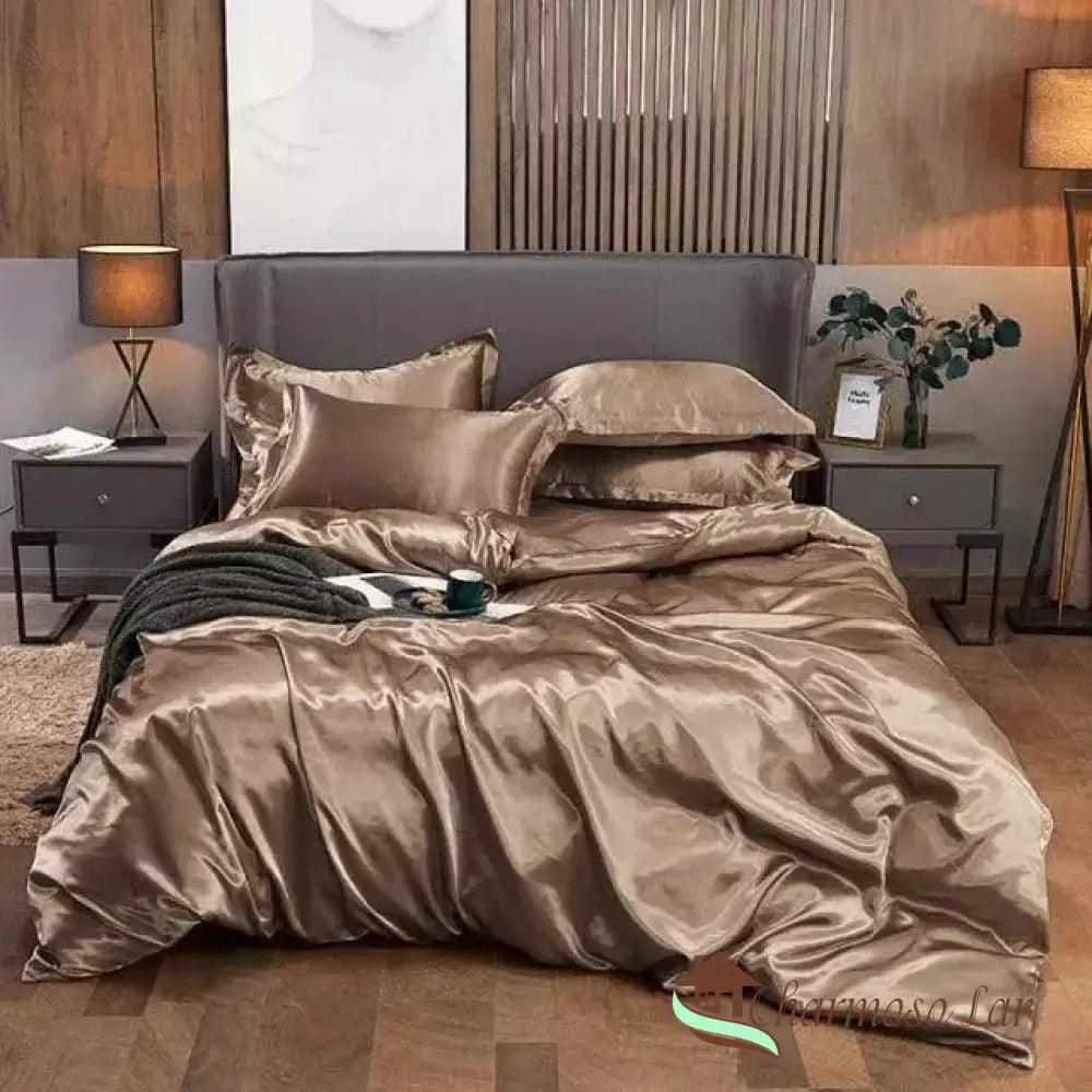 Conjunto de Roupas de Cama de Cetim Funnry 4 Peças Super Soft Dourado / Solteiro (150x200cm) Roupas de Cama 1