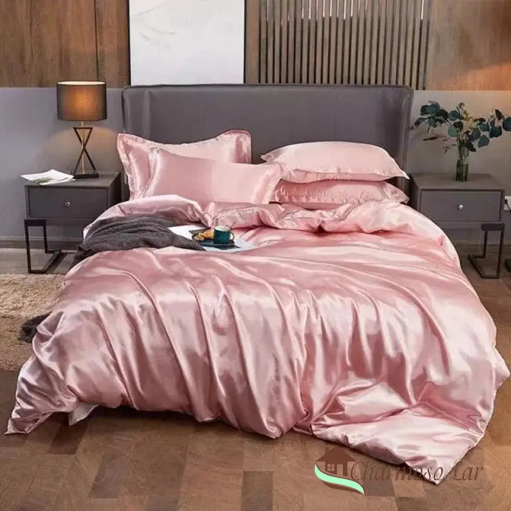 Conjunto de Roupas de Cama de Cetim Funnry 4 Peças Super Soft Rosa / Solteiro (150x200cm) Roupas de Cama 1