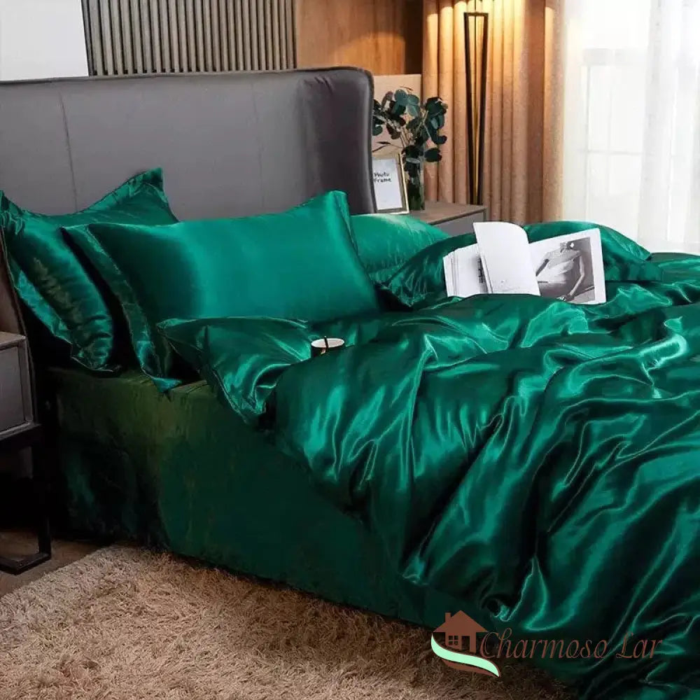 Conjunto de Roupas de Cama de Cetim Funnry 4 Peças Super Soft Verde / Solteiro (150x200cm) Roupas de Cama 1