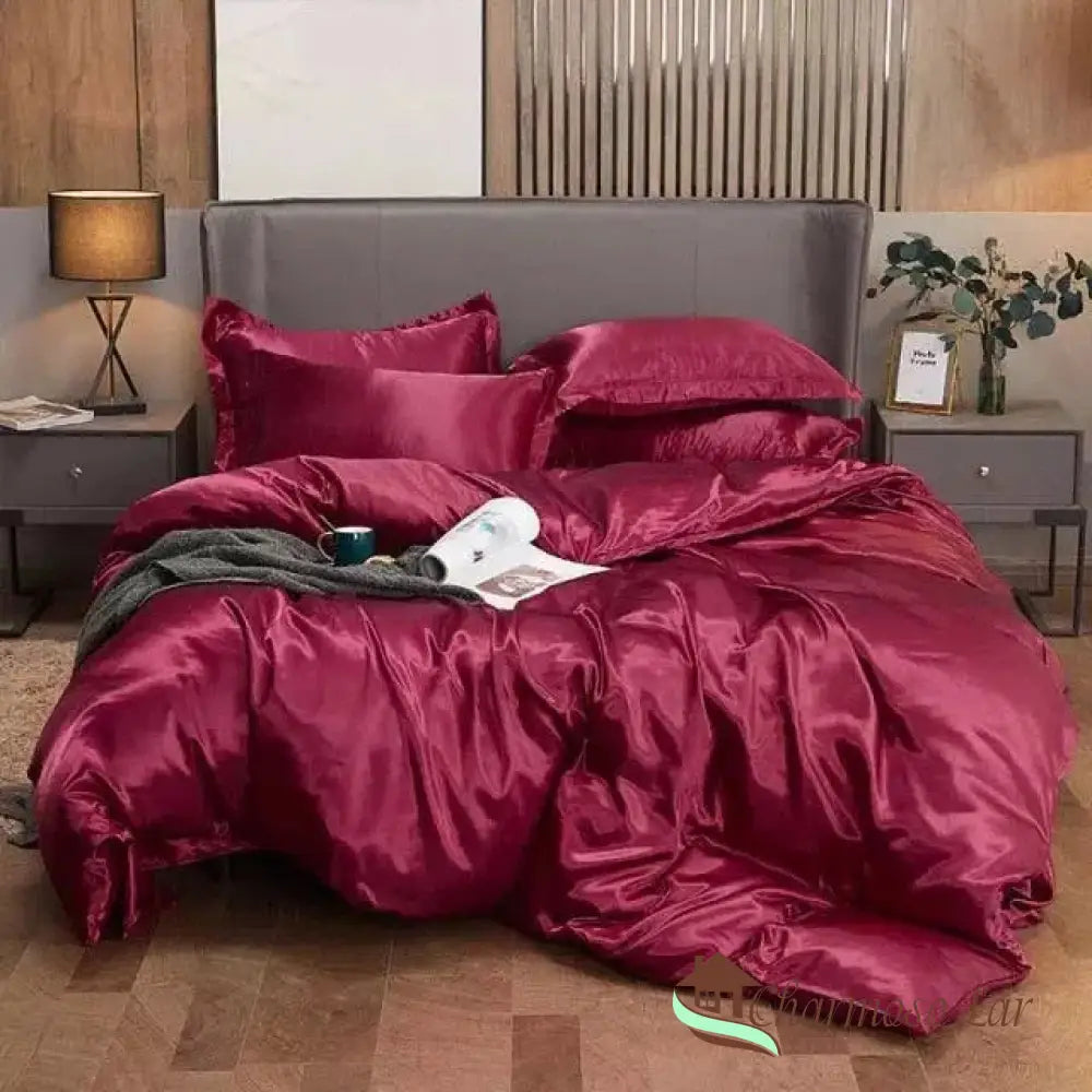 Conjunto de Roupas de Cama de Cetim Funnry 4 Peças Super Soft Vermelho / Solteiro (150x200cm) Roupas de Cama 1