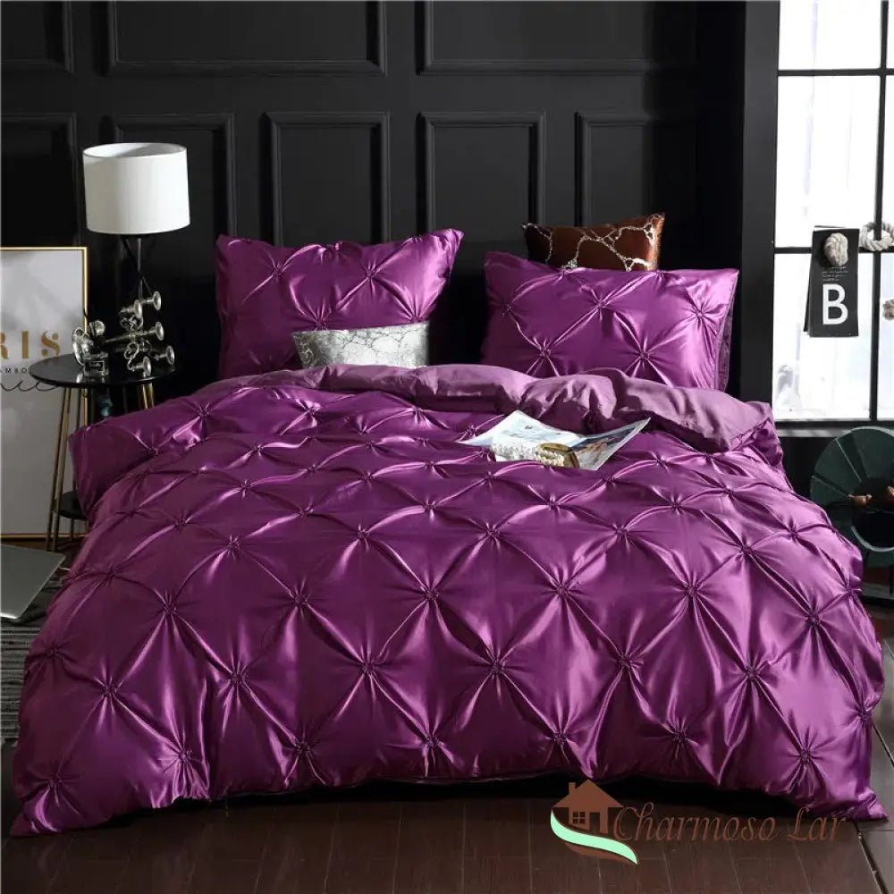 Conjunto de Roupas de Cama Nobreza 3 Peças em Algodão Egípcio Roxo / Casal (180x220cm) Roupas de cama 2