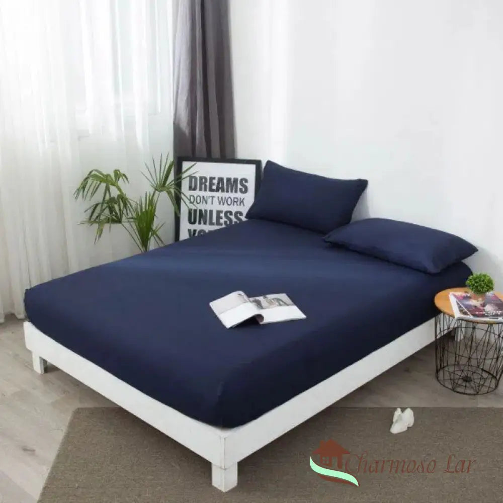 Conjunto Majestic™ 100% Impermeável / Lençol + Fronhas Azul Escuro / Solteiro (100x200cm) Lençol 2