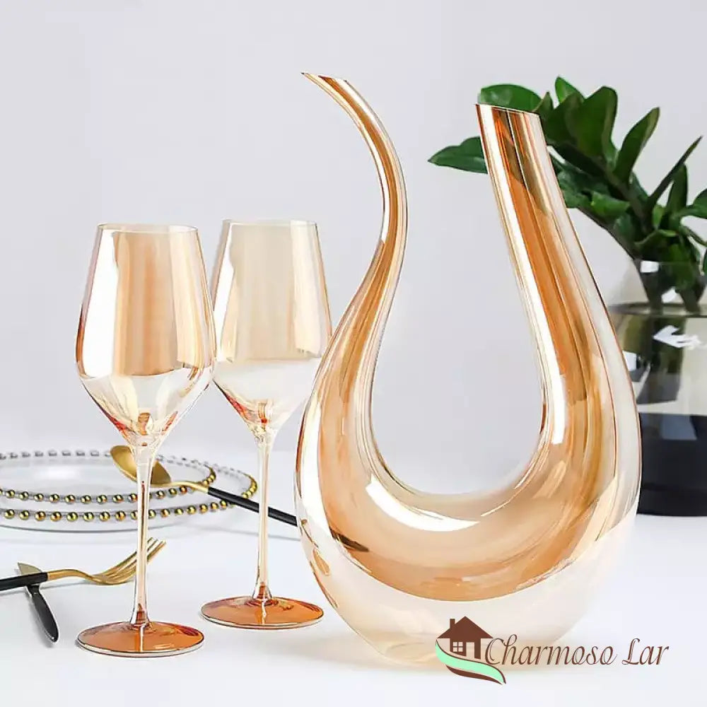 Decanter De Vinho Recipiente Vidro Cisne Decantador Ambar Polihousi