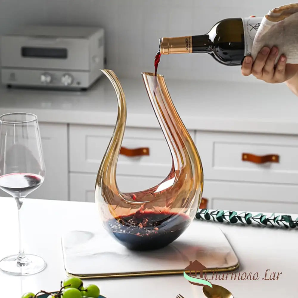 Decanter De Vinho Recipiente Vidro Cisne Decantador Ambar Polihousi