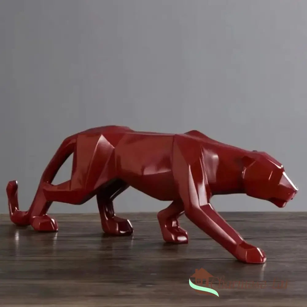 Decoração De Mesa Resina Estátua Leopardo Polihousi Vermelho / Médio