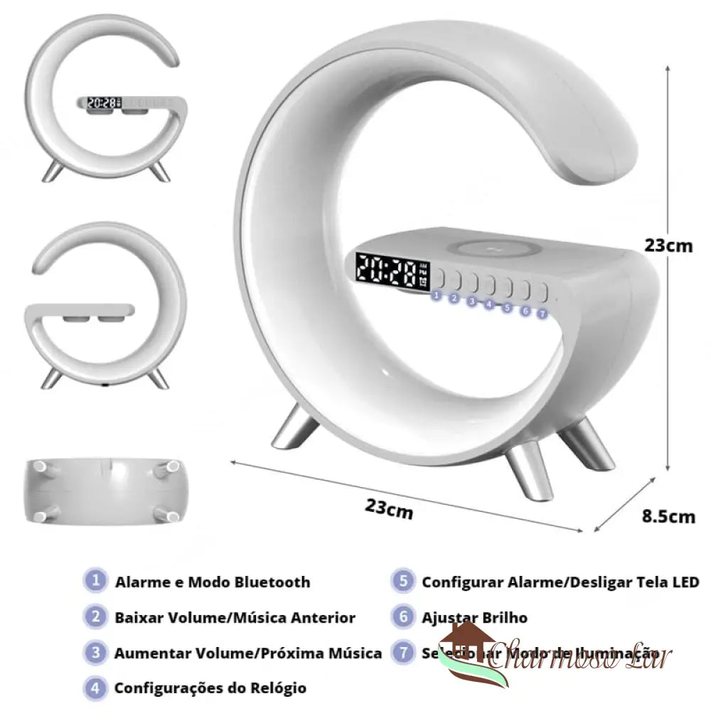 Despertador + Luminária Carregador Por Indução Para Iphone E Samsung Charmosolar