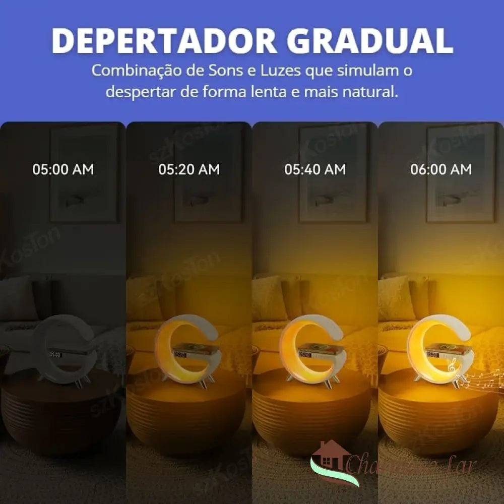 Despertador + Luminária Carregador Por Indução Para Iphone E Samsung Charmosolar