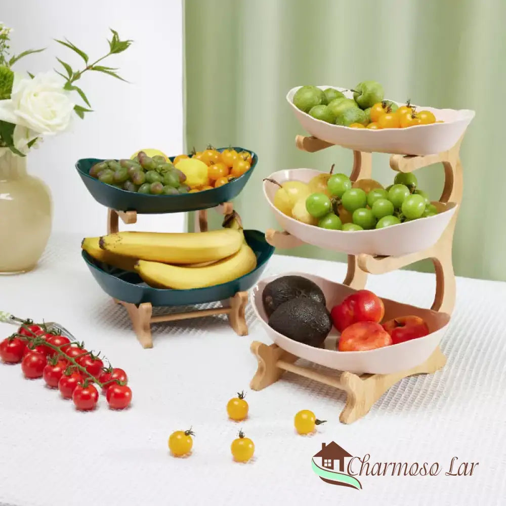 Fruteira De Mesa Cesta Fruta Bambu Charmosolar