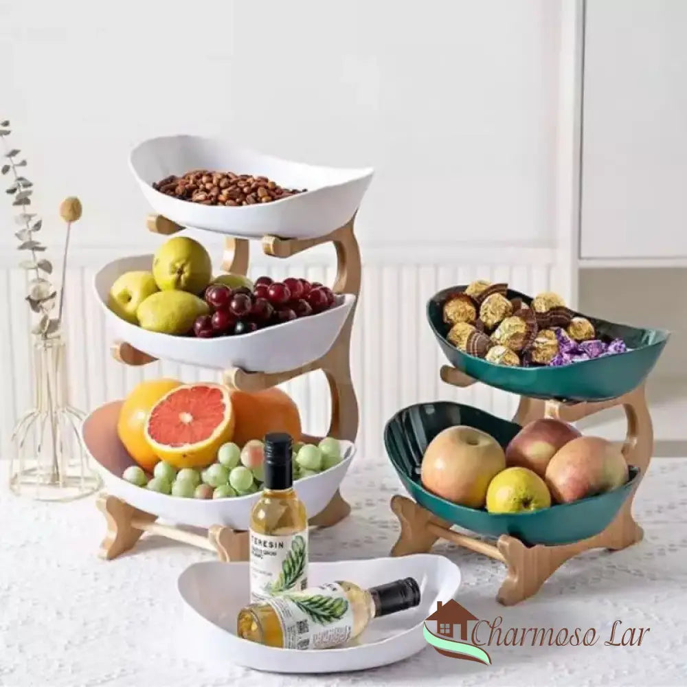 Fruteira De Mesa Cesta Fruta Bambu Charmosolar