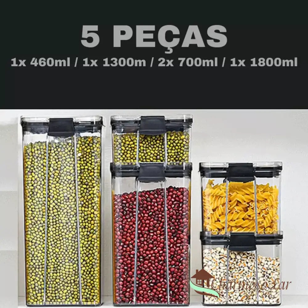 Jogo De Potes Herméticos Para Mantimentos Charmosolar 5 Peças (1X460Ml / 2X700Ml 1X1300Ml 1X1800Ml)