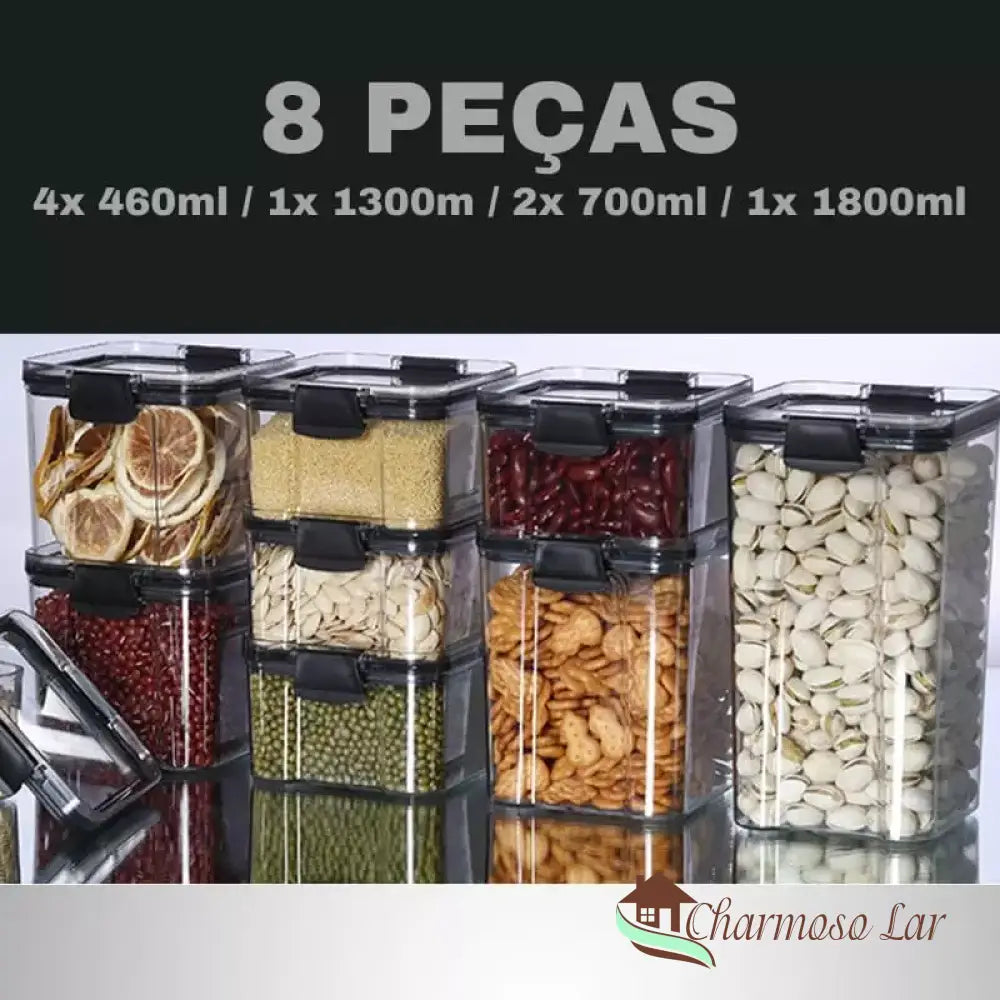 Jogo De Potes Herméticos Para Mantimentos Charmosolar 8 Peças (4X460Ml / 2X700Ml 1X1300Ml 1X1800Ml)