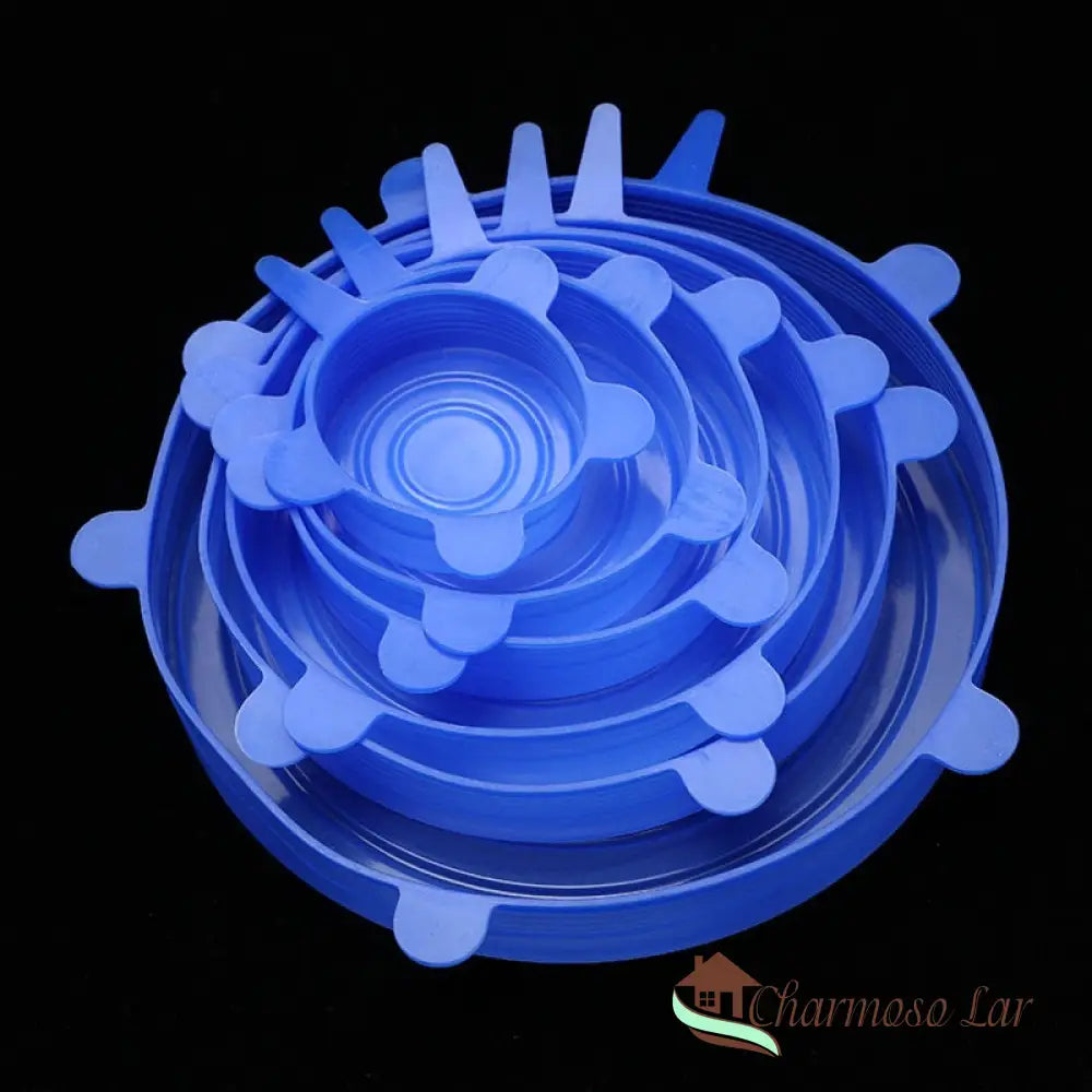 Jogo De Tampas Vedação Silicone Charmosolar Azul / 6Pcs