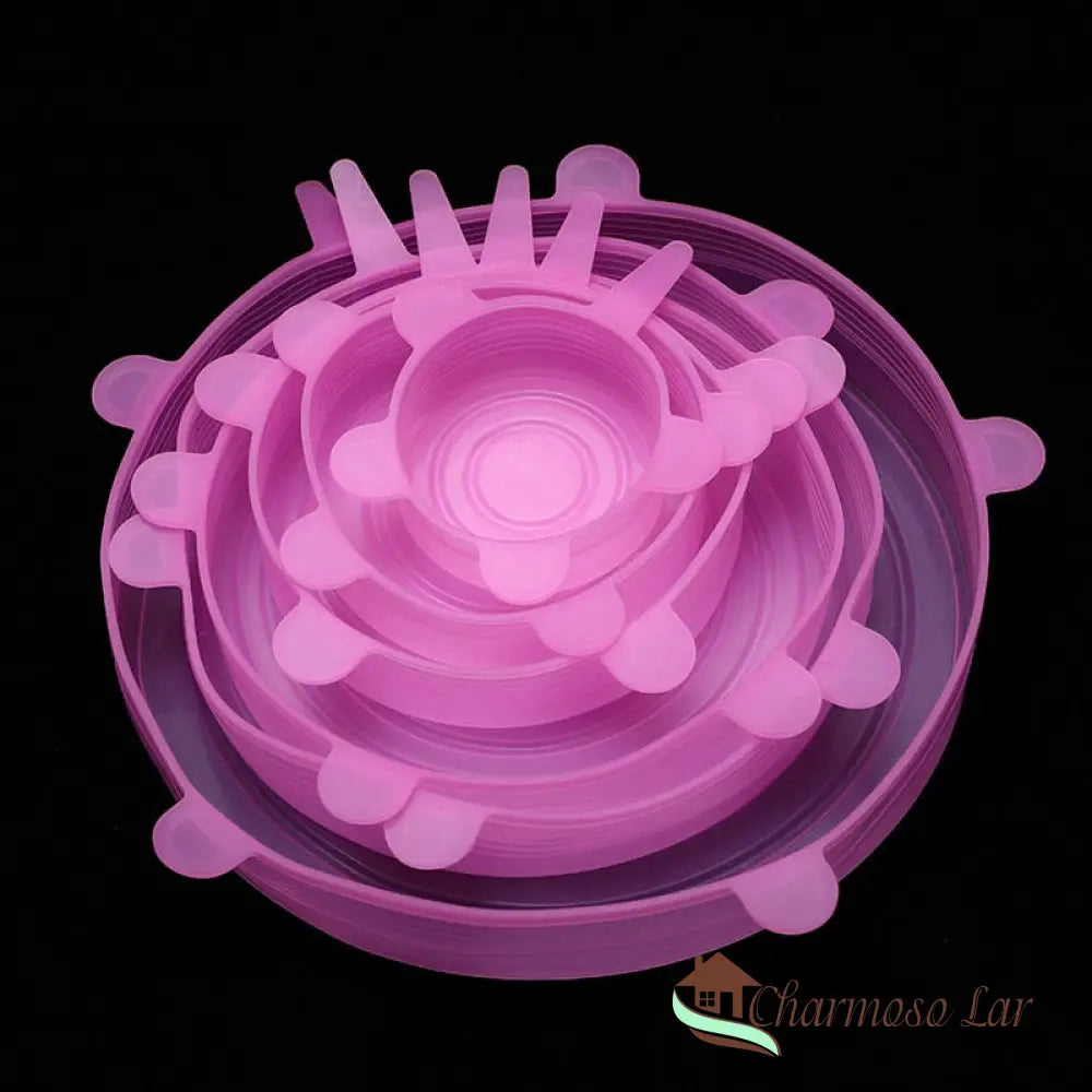 Jogo De Tampas Vedação Silicone Charmosolar Rosa / 6Pcs