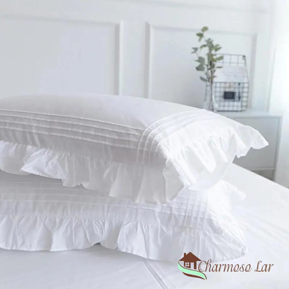 Kit Sonho Perfeito - Lençóis Brancos e Capa de Edredom com Babados Roupa de Cama054