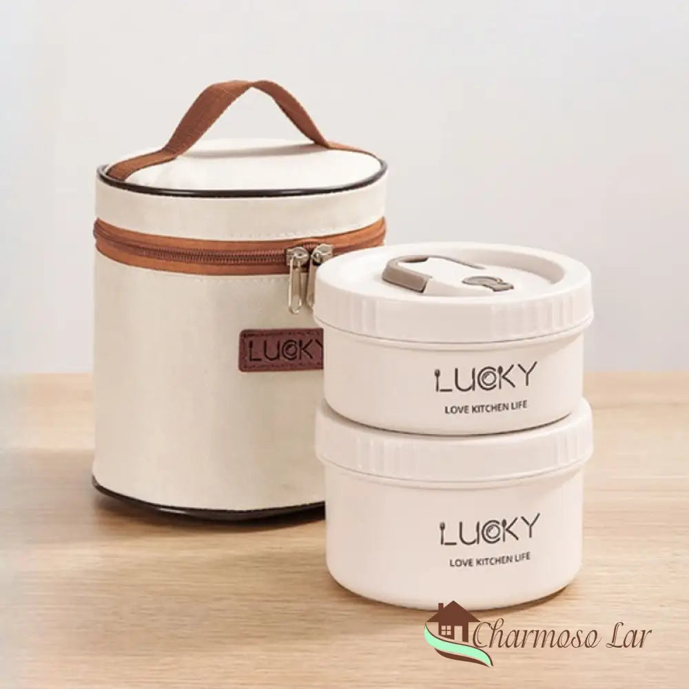 Kit Lancheira Térmica Marmita Inox Charmosolar Branco 2 Potes + Bolsa