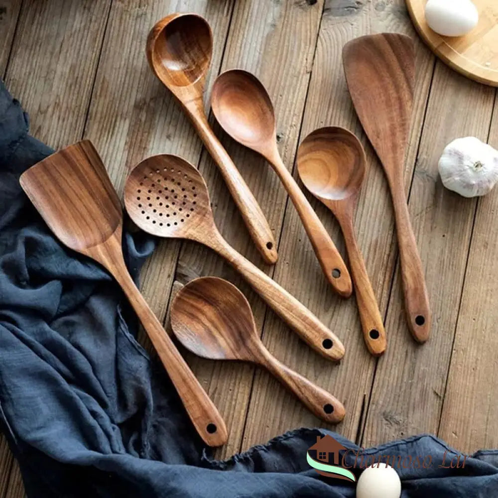 Kit Utensílios de Cozinha 7 Peças de Madeira 8