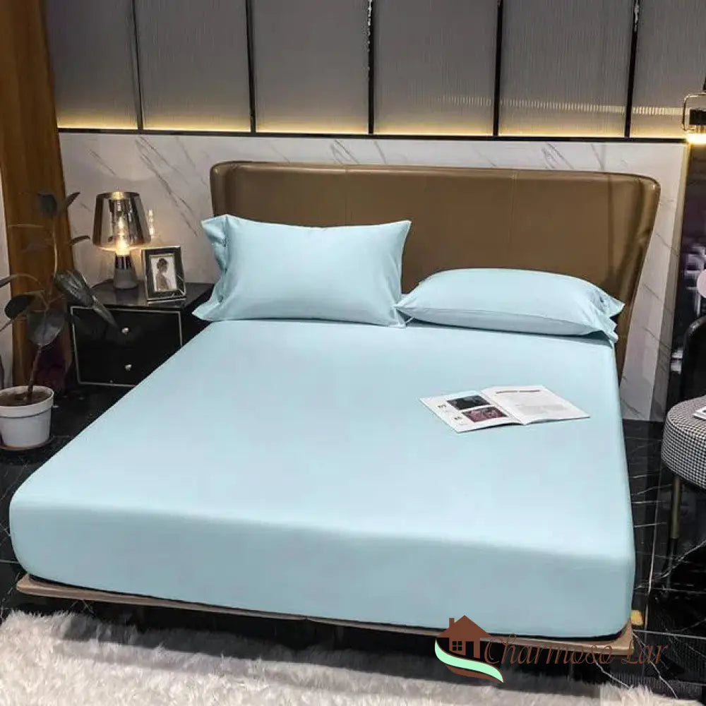 Lençol Algodão Egípcio Conjunto Sleep Confort Azul Claro / Casal 150x200x30cm Lençol 3