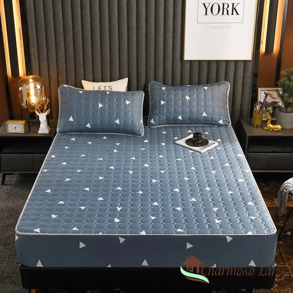 Conjunto Sleep Peace - Lençol e Fronhas 100% Microfibra Ultra Macia Azul Detalhado / Solteiro (120x200x30)cm lençol 5