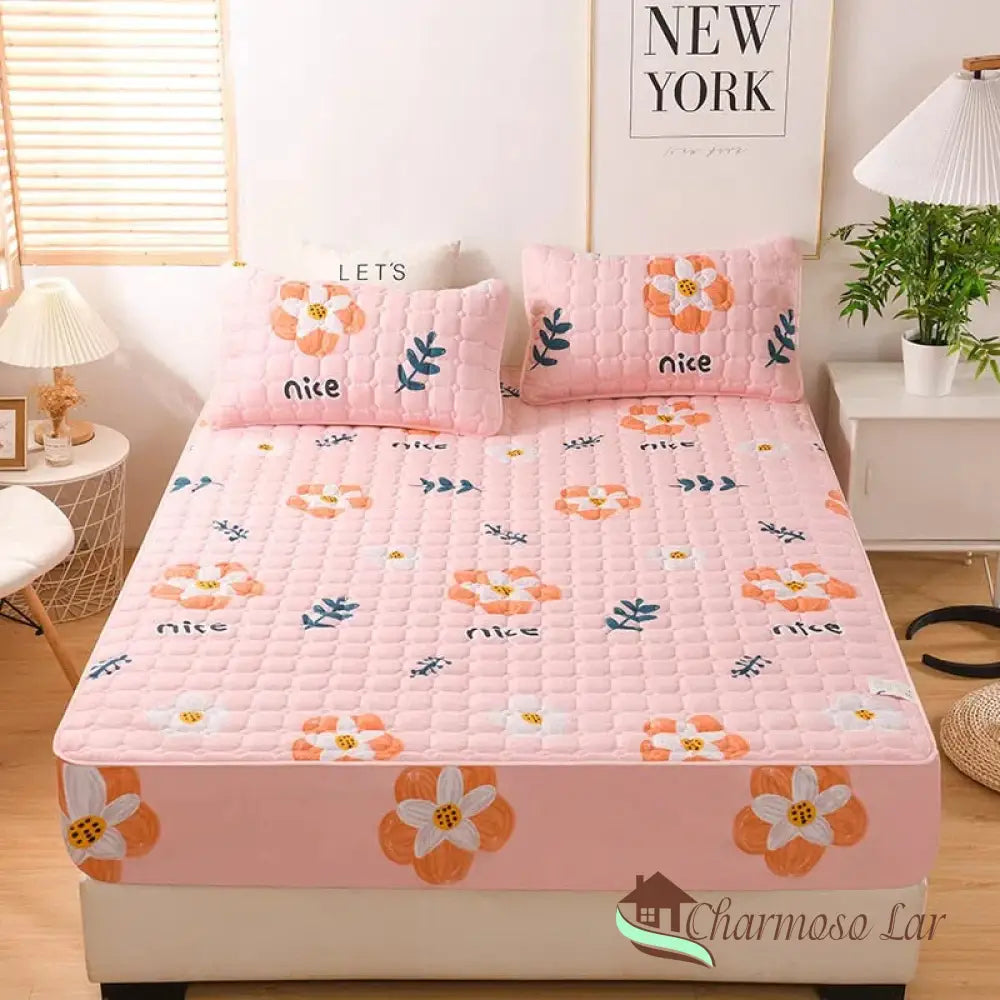 Conjunto Sleep Peace - Lençol e Fronhas 100% Microfibra Ultra Macia Rosa Floral / Solteiro (120x200x30)cm lençol 5