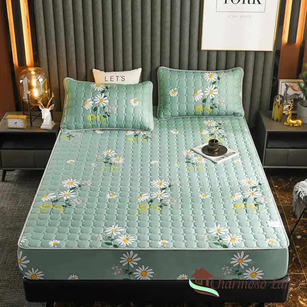 Conjunto Sleep Peace - Lençol e Fronhas 100% Microfibra Ultra Macia Verde Floral / Solteiro (120x200x30)cm lençol 5