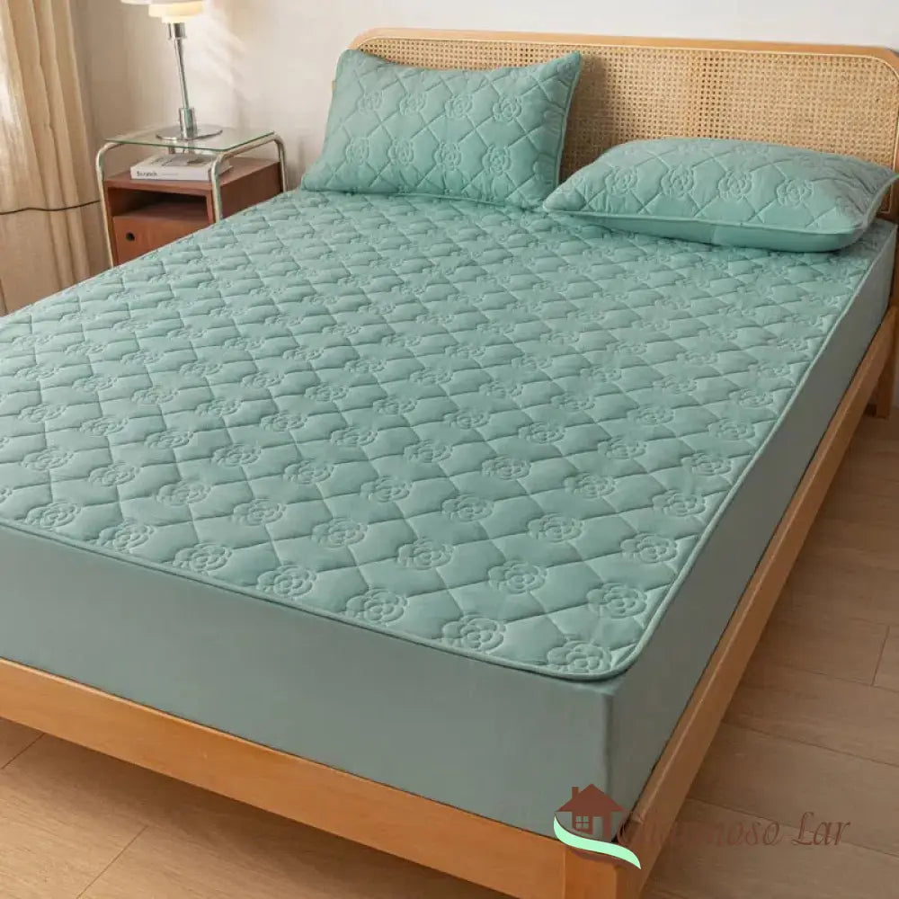 Lençol Impermeável Jacquard Com Elástico Azul / Solteiro (120x200x30)cm Roupas De Cama 6