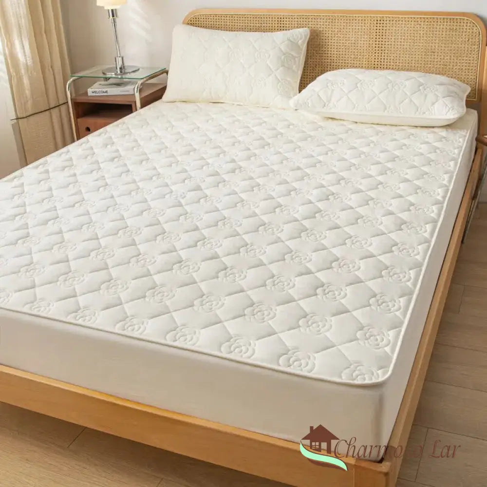 Lençol Impermeável Jacquard Com Elástico Branco / Solteiro (120x200x30)cm Roupas De Cama 6
