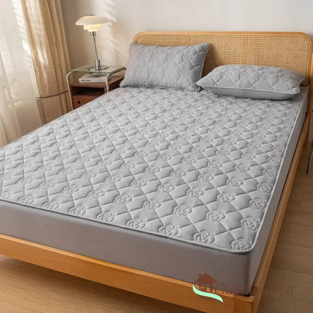 Lençol Impermeável Jacquard Com Elástico Cinza / Solteiro (120x200x30)cm Roupas De Cama 6